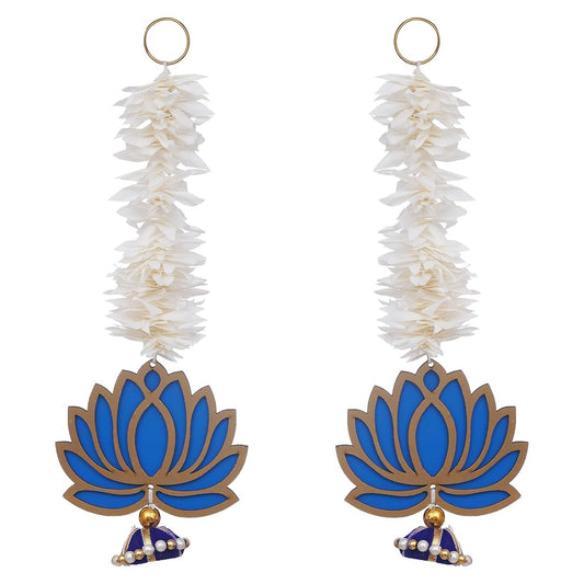 Premium Yellow Lotus with White Gajra Flowell Decor |Temple Decor Wall Hanging Home and Diwali Decorations