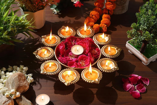 Flower Decorative Urli Bowl for Home Handcrafted Bowl for Floating Flowers and Tea Light Candles Home,Office and Table Decor| Diwali Decoration Items, Gold, 14 inch.