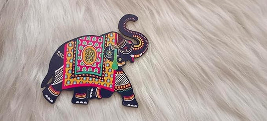 Elephant Designer Set of 2 Shubh Labh Wall Hanging for Diwali Decoration,Temple Decor Wall Hanging (5.5" Inches)