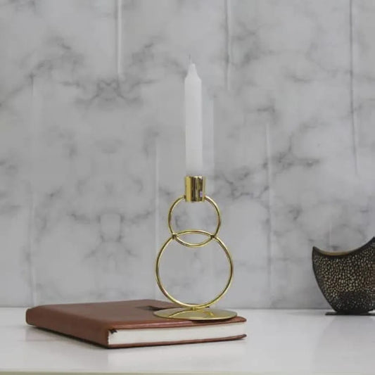 Union Candlestick Holder, Champagne Gold Color Double Ring Candle Holder for Home & Décor, Size : 10.0 x 10.0 x 16.5 cm Pack of 2