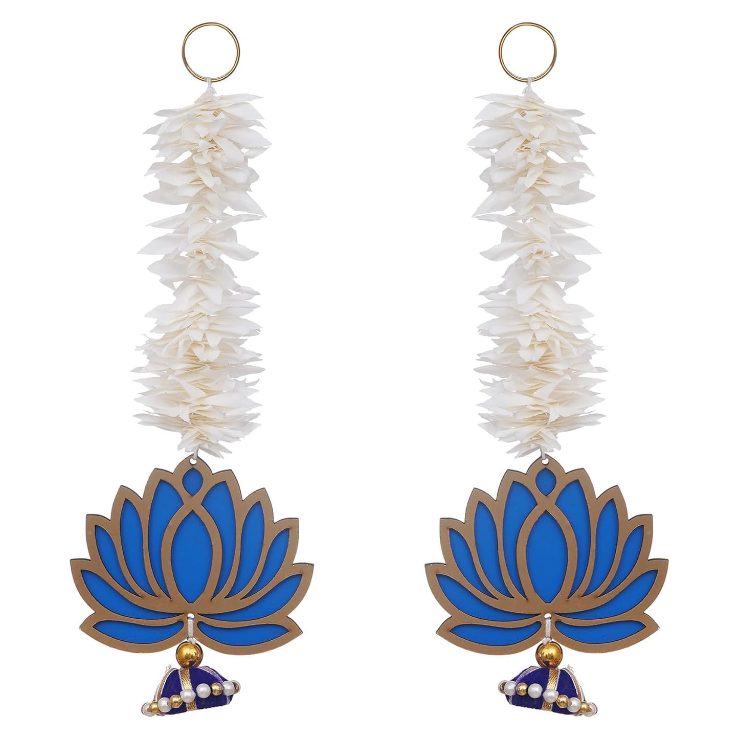 Premium Yellow Lotus with White Gajra Flowell Decor |Temple Decor Wall Hanging Home and Diwali Decorations