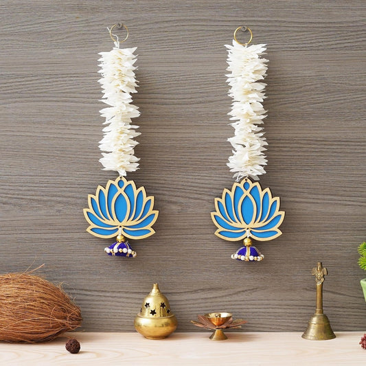 Premium Yellow Lotus with White Gajra Flowell Decor |Temple Decor Wall Hanging Home and Diwali Decorations