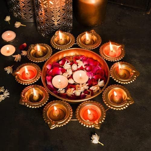 Flower Decorative Urli Bowl for Home Handcrafted Bowl for Floating Flowers and Tea Light Candles Home,Office and Table Decor| Diwali Decoration Items, Gold, 14 inch.