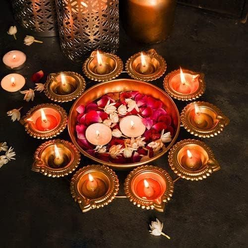 Flower Decorative Urli Bowl for Home Handcrafted Bowl for Floating Flowers and Tea Light Candles Home,Office and Table Decor| Diwali Decoration Items, Gold, 14 inch.