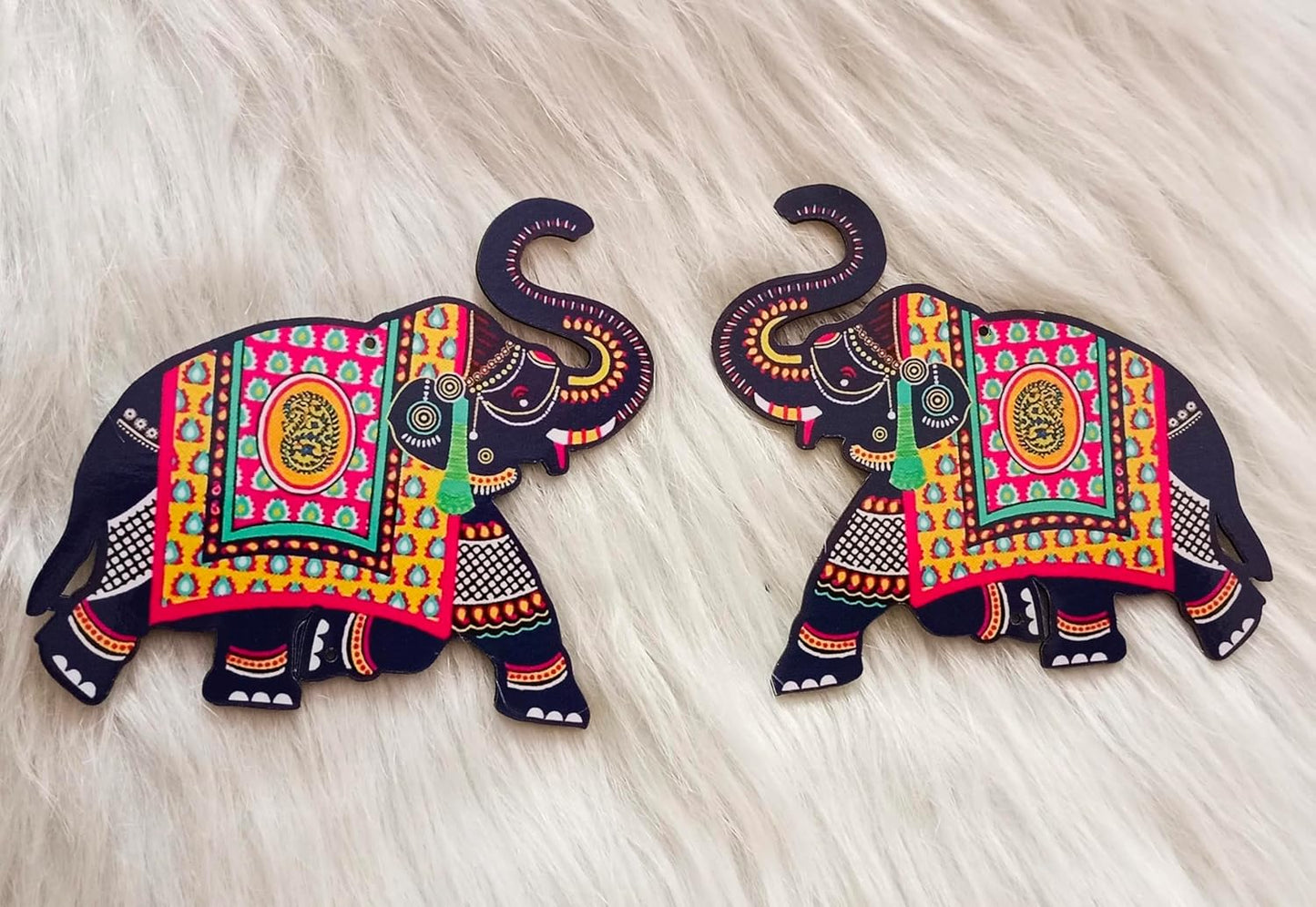 Elephant Designer Set of 2 Shubh Labh Wall Hanging for Diwali Decoration,Temple Decor Wall Hanging (5.5" Inches)