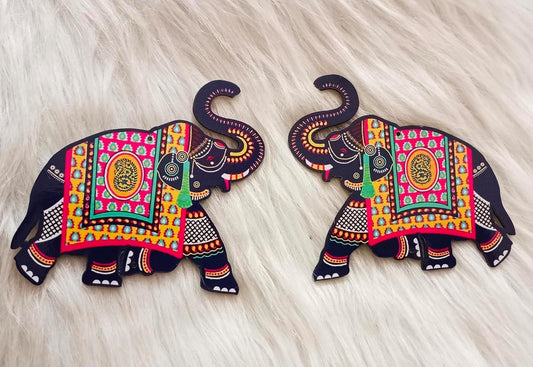 Elephant Designer Set of 2 Shubh Labh Wall Hanging for Diwali Decoration,Temple Decor Wall Hanging (5.5" Inches)