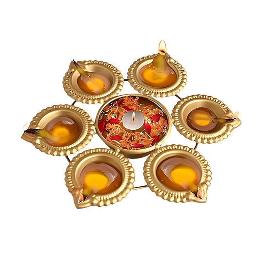 Pack of 7 Diya Shape Flower Decorative Urli Bowl - Handcrafted Gold-Plated Bowl for Flowers, Candles (6 Inches) Pooja Diwali Christmas Wedding Bulk Corporate Gifts Housewarming Return Gifts Favors