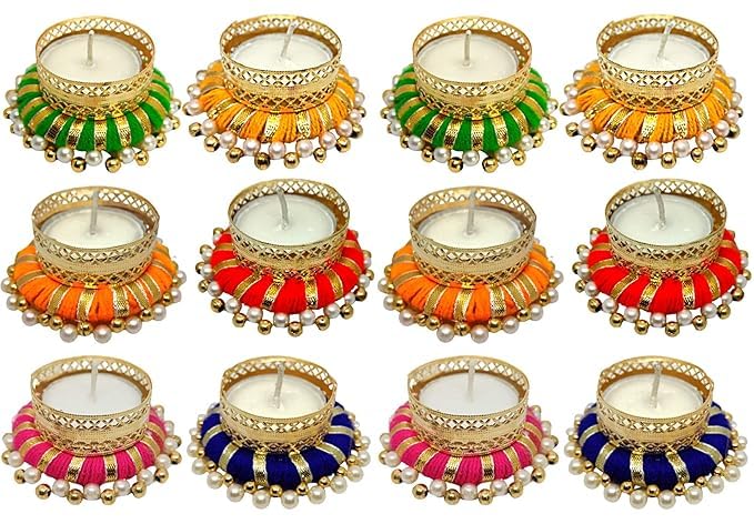 Quarya Decorative Diya Diyas Deepak Candles Tealight Holder Diwali Diyas for Home Decoration/ Gifting Corporate Gift Diwali Gift Multicolour Toran - (Pack of 6 with Tealight)