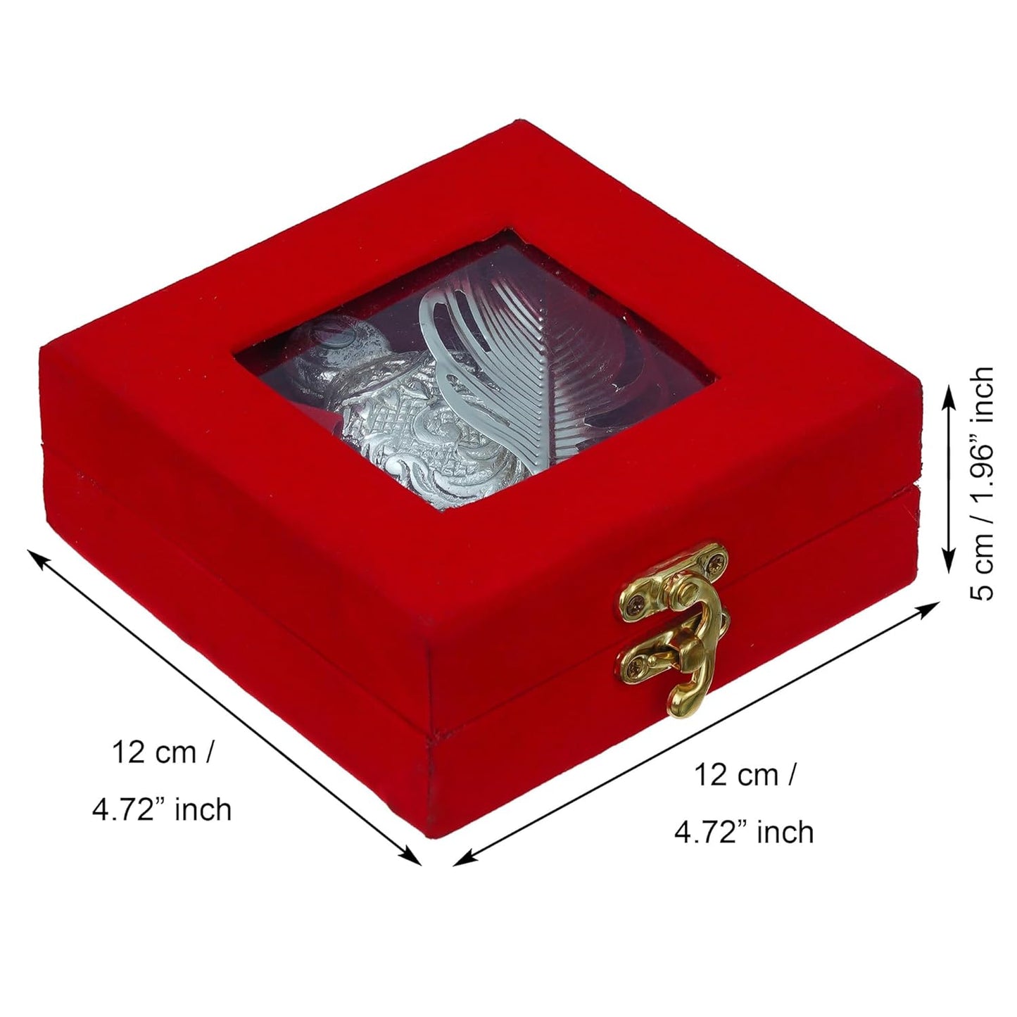 Webelkart Antique Silver Plated Kumkum Box With Leaf And Red Velvet Box | Tilak Kumkum Box for Puja Worship - Navratri and Diwali Return Gift,Sindoor Box, Roli Chawal Box (5" Inches) 70% off