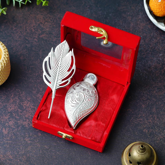Webelkart Antique Silver Plated Kumkum Box With Leaf And Red Velvet Box | Tilak Kumkum Box for Puja Worship - Navratri and Diwali Return Gift,Sindoor Box, Roli Chawal Box (5" Inches) 70% off