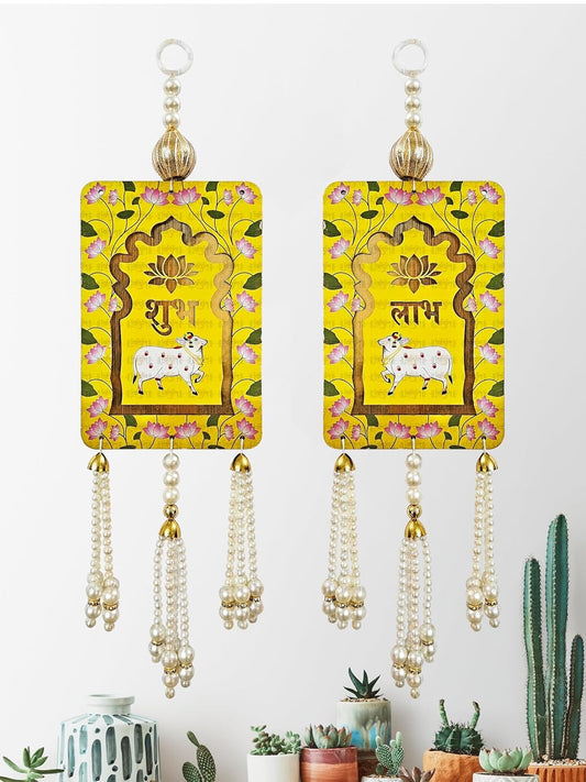 Subh labh for Door Entrance Subh labh Toran for Entrance Mandir toran for Diwali Decoration Items shubh labh Door Hanging Diwali Shoon/Soohn/Shun for Home mandir (2)