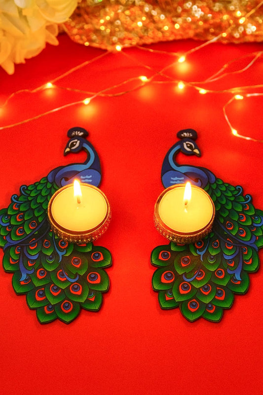 Peacock Feather & Bell Decorative Wall/Door Hangings (Set of 2)