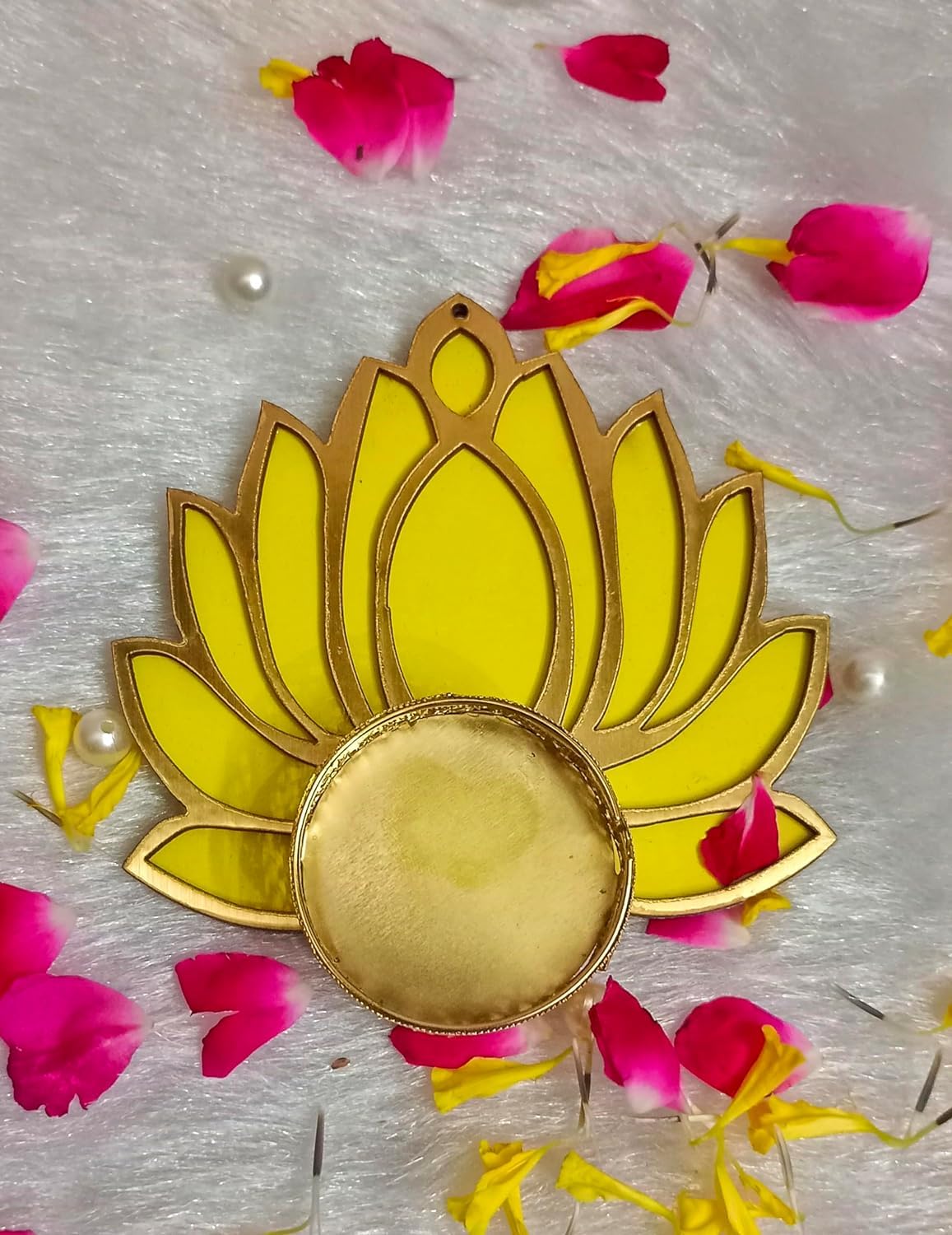 Wooden Pink Lotus TeaLight Candle Holder for Diwali Festival, Home Decor, Table Decoration, Gift Set of 5 Pice (Pink Yellow)